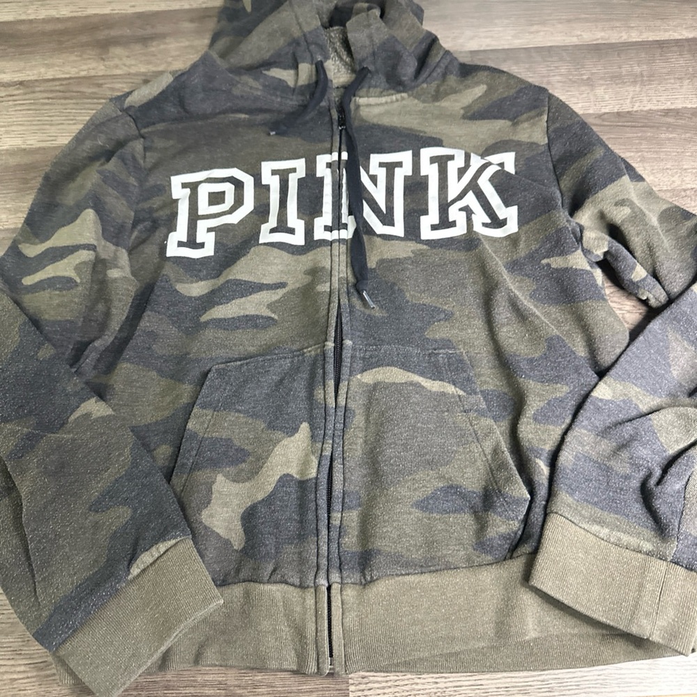 PINK Victoria's Secret woman’s zip Camouflage Hoodie large
